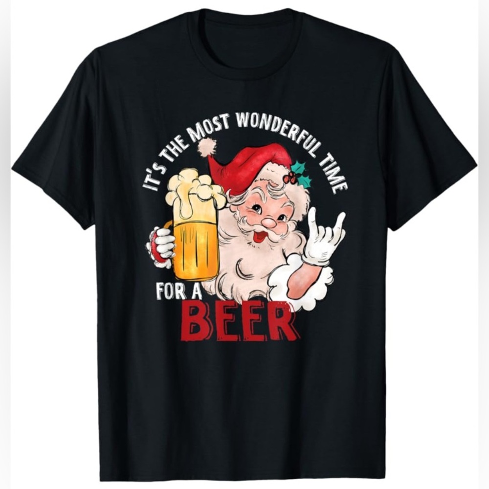 Holiday T-shirt is the most wonderful time for a beer size, extra large black